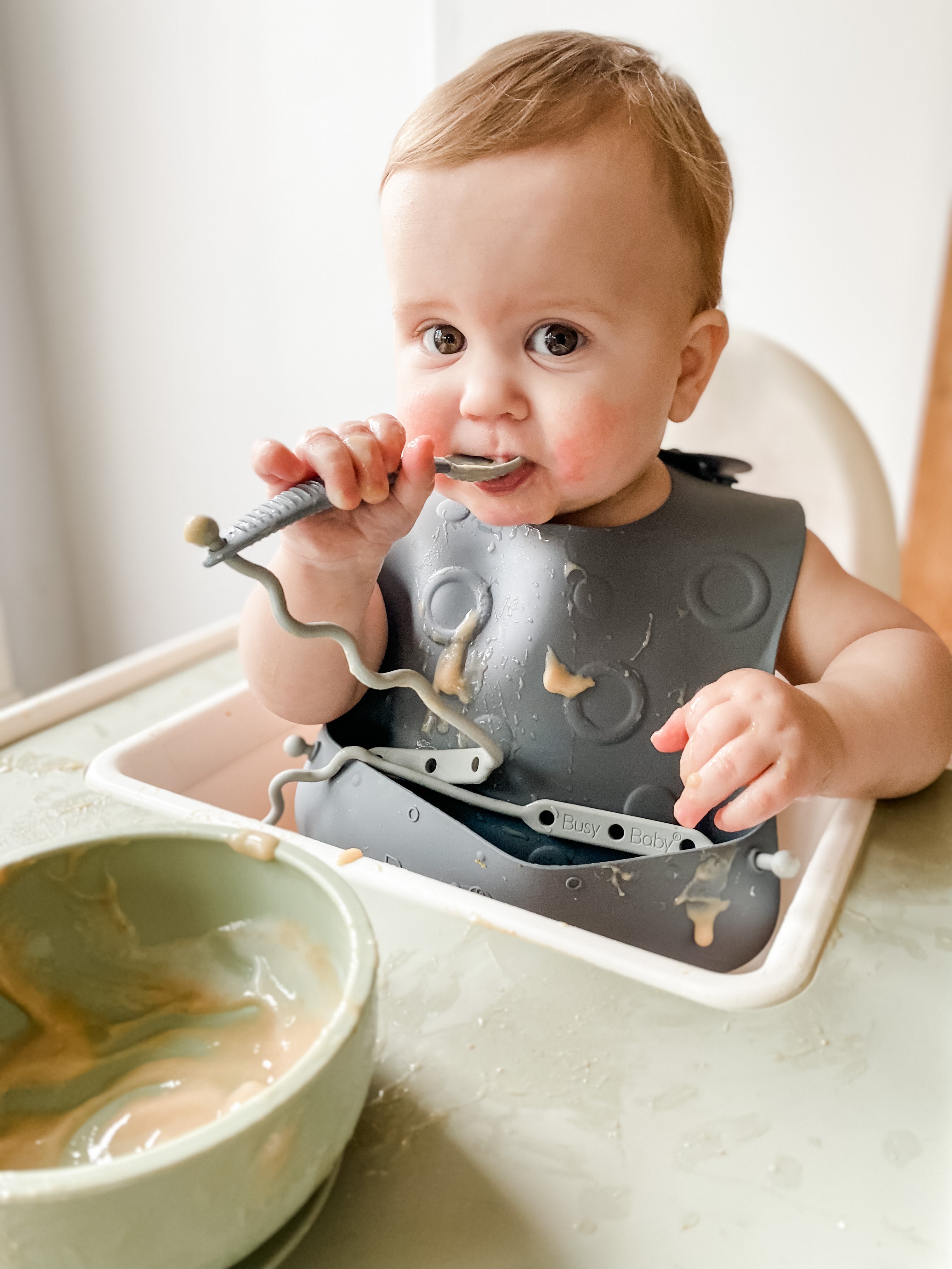 Bib and utensils -pewter